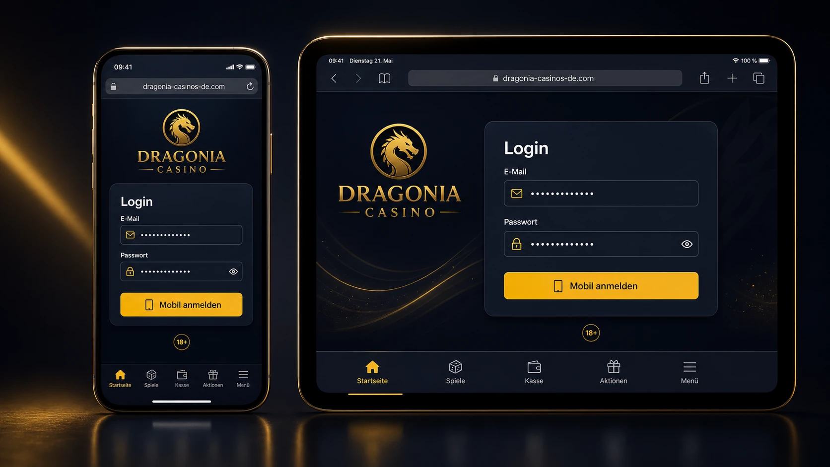 Dragonia Casino Login auf Smartphone und Tablet